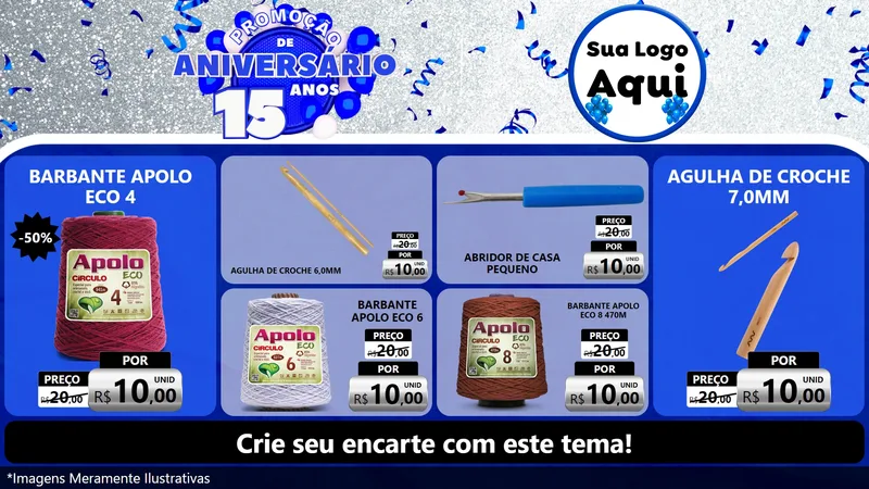 Modelo de TV para TV Horizontal com o tema Promoção de Aniversário - 15 Anos para Armarinho e Aviamentos