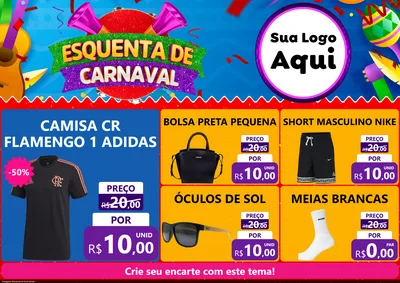 Modelo de Encarte para Encarte A4 Horizontal com o tema Esquenta de Carnaval para Roupas e acessórios