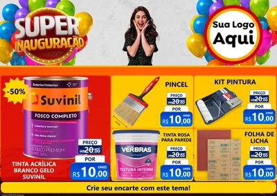 Modelo de Encarte para Encarte A4 Horizontal com o tema Super Inauguração para Tintas e Ferramentas
