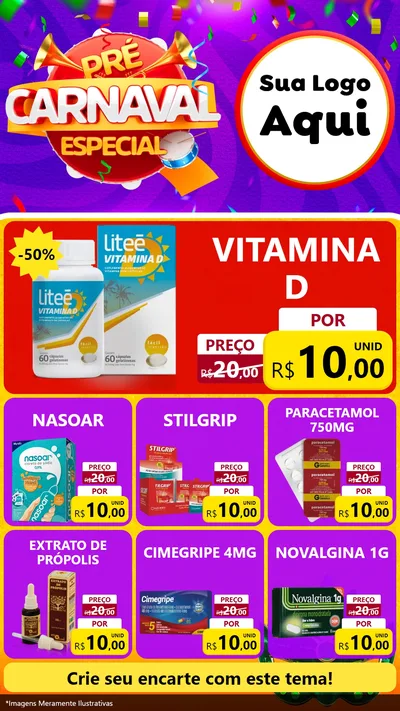 Modelo de Rede Social para Stories com o tema Pré-Carnaval Especial para Farmácia
