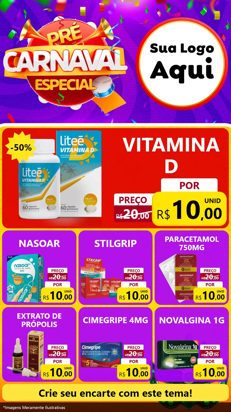 Modelo de Rede Social para Stories com o tema Pré-Carnaval Especial para Farmácia