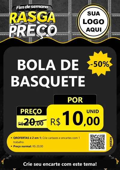 Modelo de Cartaz para Cartaz A4 Vertical com o tema Fim de Semana Rasga Preço para Artigos Esportivos