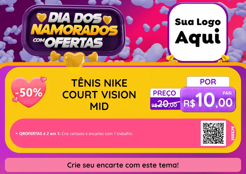 Modelo de Cartaz para Cartaz A4 Horizontal com o tema Dia Dos Namorados Com Ofertas para Calçados