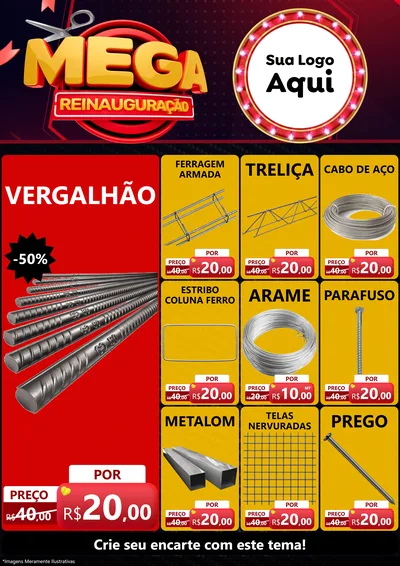 Modelo de Encarte para Encarte A4 Vertical com o tema Mega Reinauguração para Ferragens