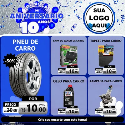 Modelo de Rede Social para Feed Facebook com o tema Promoção de Aniversário - 10 Anos para Auto peças