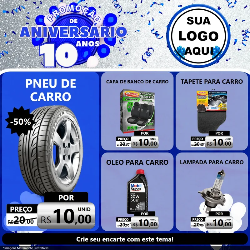 Modelo de Rede Social para Feed Facebook com o tema Promoção de Aniversário - 10 Anos para Auto peças