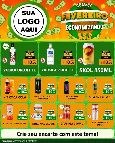 Modelo de Rede Social para Feed Instagram com o tema Comece Fevereiro Economizando para Distribuidora de bebidas