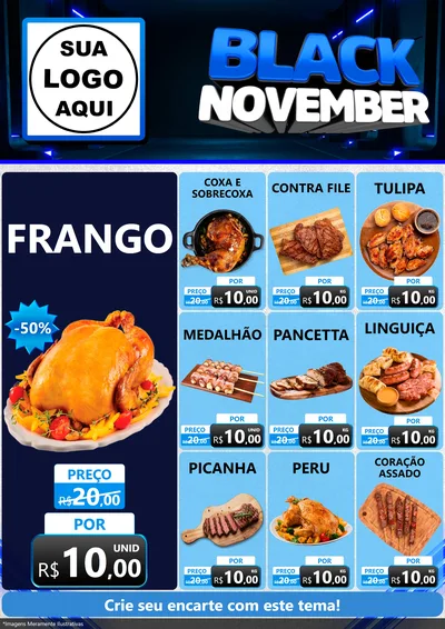 Modelo de Encarte para Encarte A4 Vertical com o tema Black November para Assados