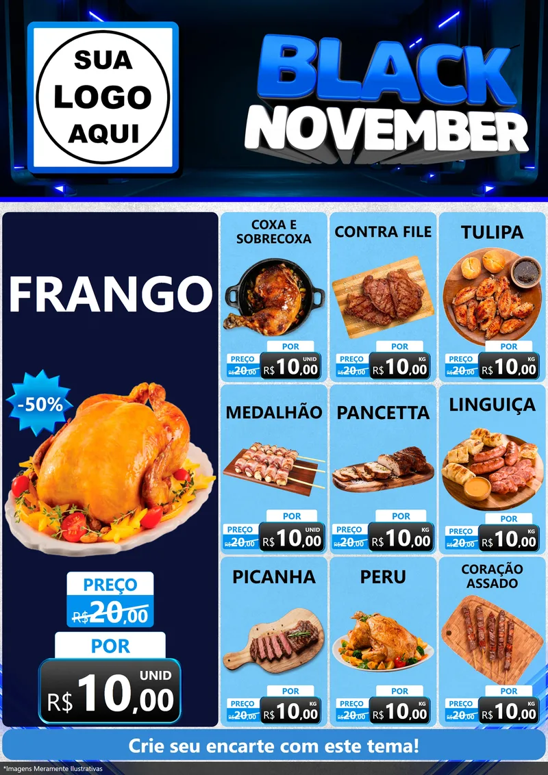 Modelo de Encarte para Encarte A4 Vertical com o tema Black November para Assados