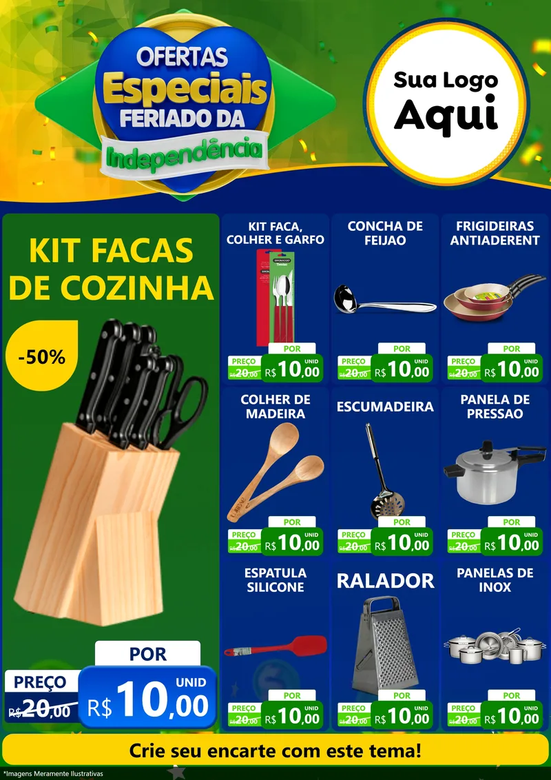 Modelo de Encarte para Encarte A4 Vertical com o tema Ofertas Especiais Feriado da Independência para Utilidades Domésticas