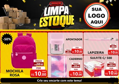 Modelo de Encarte para Encarte A4 Horizontal com o tema Operação Limpa Estoque para Papelaria