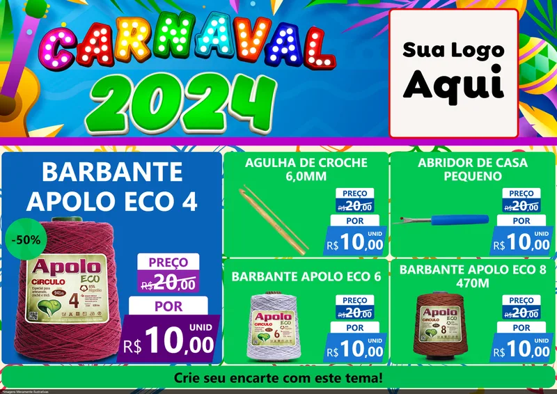 Modelo de Encarte para Encarte A4 Horizontal com o tema Carnaval 2027 para Armarinho e Aviamentos