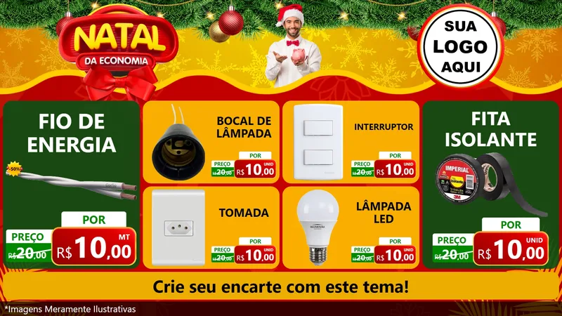 Modelo de TV para TV Horizontal com o tema Natal da Economia para Materiais Elétricos