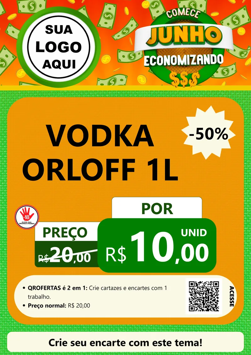Modelo de Cartaz para Cartaz A4 Vertical com o tema Comece Junho Economizando para Distribuidora de bebidas