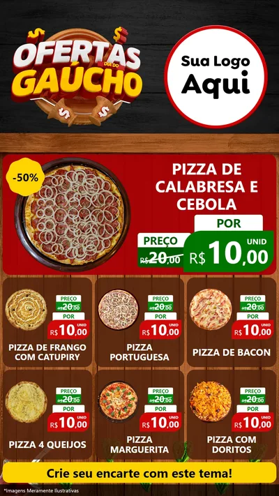Modelo de Rede Social para Stories com o tema Ofertas Dia do Gaúcho para Pizzaria
