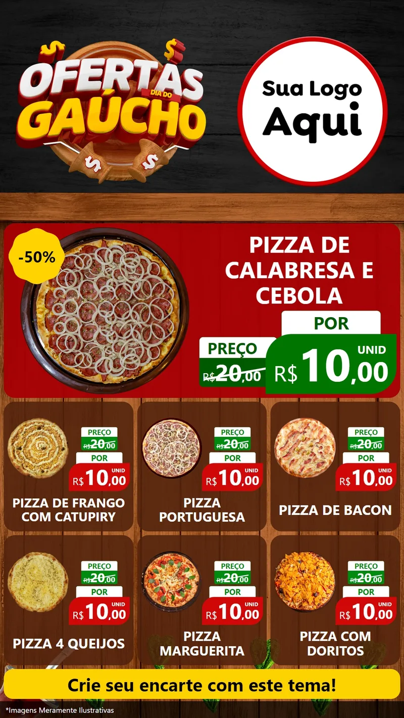 Modelo de Rede Social para Stories com o tema Ofertas Dia do Gaúcho para Pizzaria