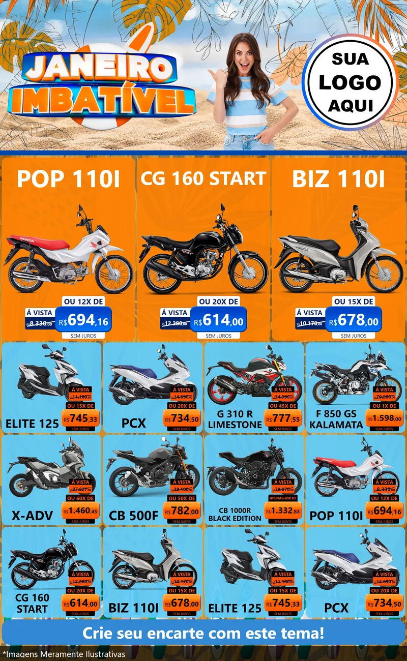 Modelo de Encarte para Encarte Grande com o tema Janeiro Imbatível para Concessionaria de Motos