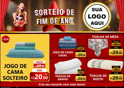 Modelo de Encarte para Encarte A4 Horizontal com o tema Sorteio de Fim de Ano para Cama, Mesa e Banho