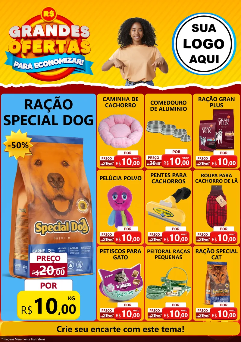 Modelo de Encarte para Encarte A4 Vertical com o tema Grandes Ofertas Para Economizar! para Pet Shop