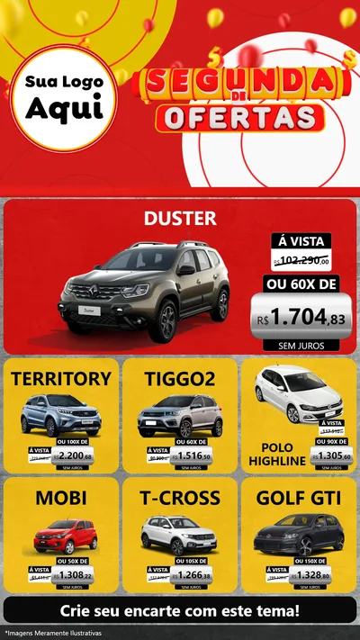 Modelo de Rede Social para Stories com o tema Segunda de Ofertas para Concessionaria de Carros