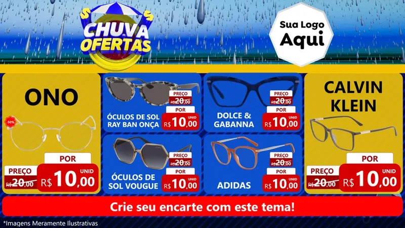 Modelo de TV para TV Horizontal com o tema Chuva de Ofertas para Óticas
