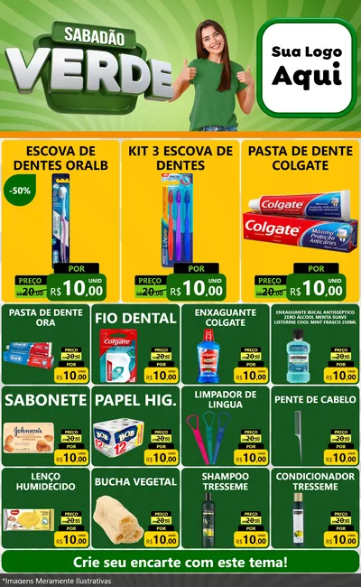 Modelo de Encarte para Encarte Grande com o tema Sabadão Verde para Higiene Pessoal