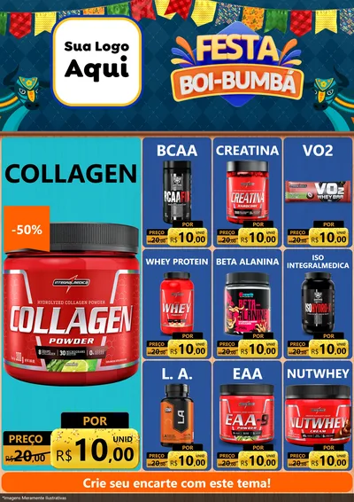Modelo de Encarte para Encarte A4 Vertical com o tema Festa Boi Bumbá para Suplementos alimentares