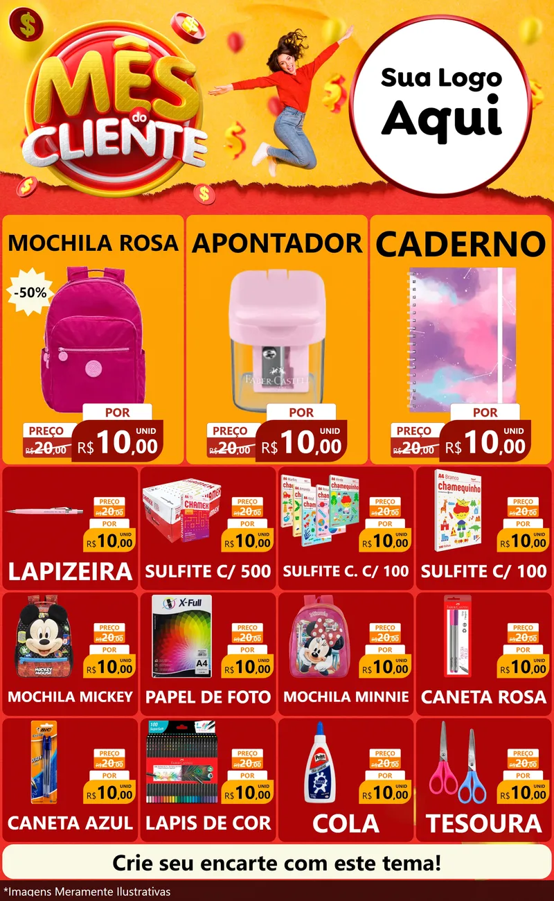 Modelo de Encarte para Encarte Grande com o tema Mês do Cliente para Papelaria