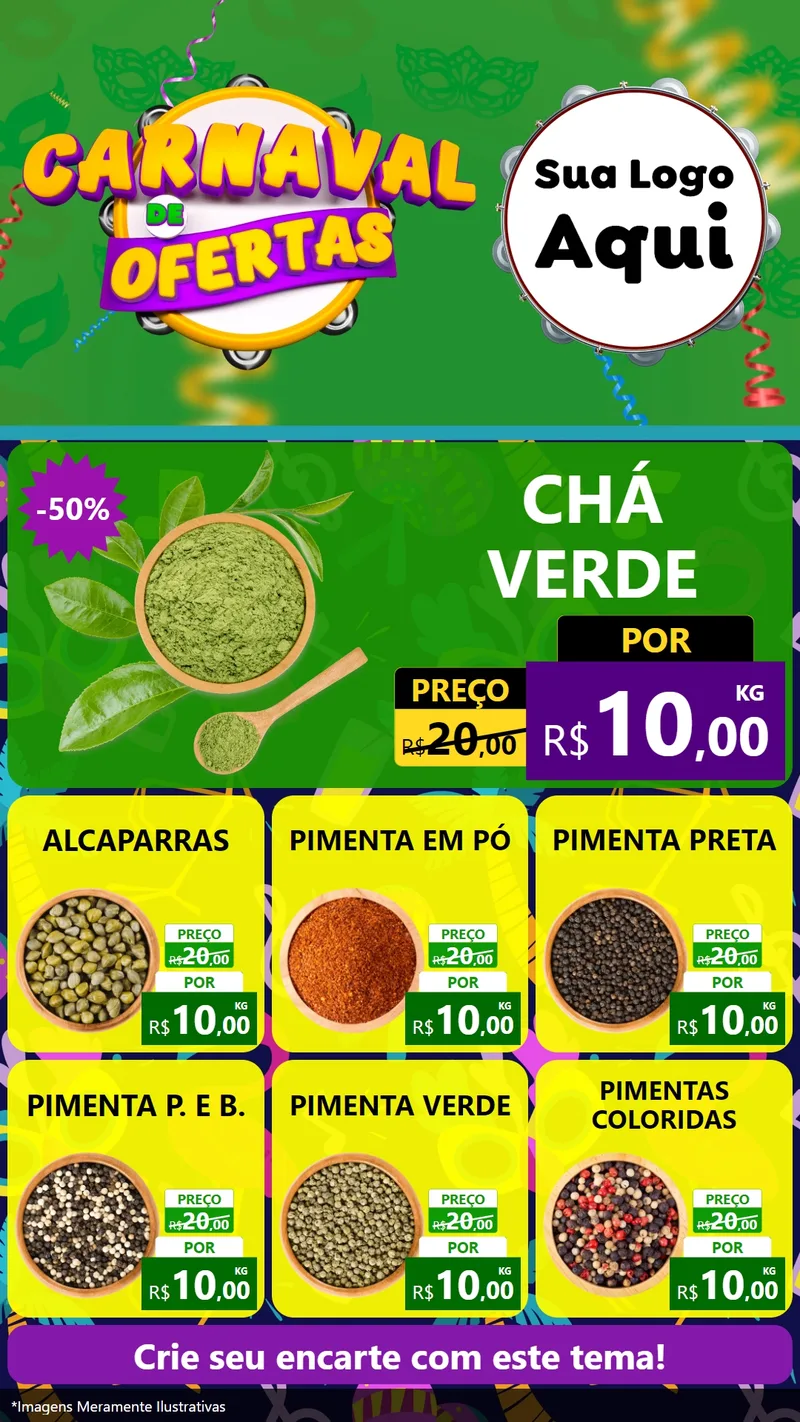 Modelo de Rede Social para Stories com o tema Carnaval de Ofertas para Produtos Naturais