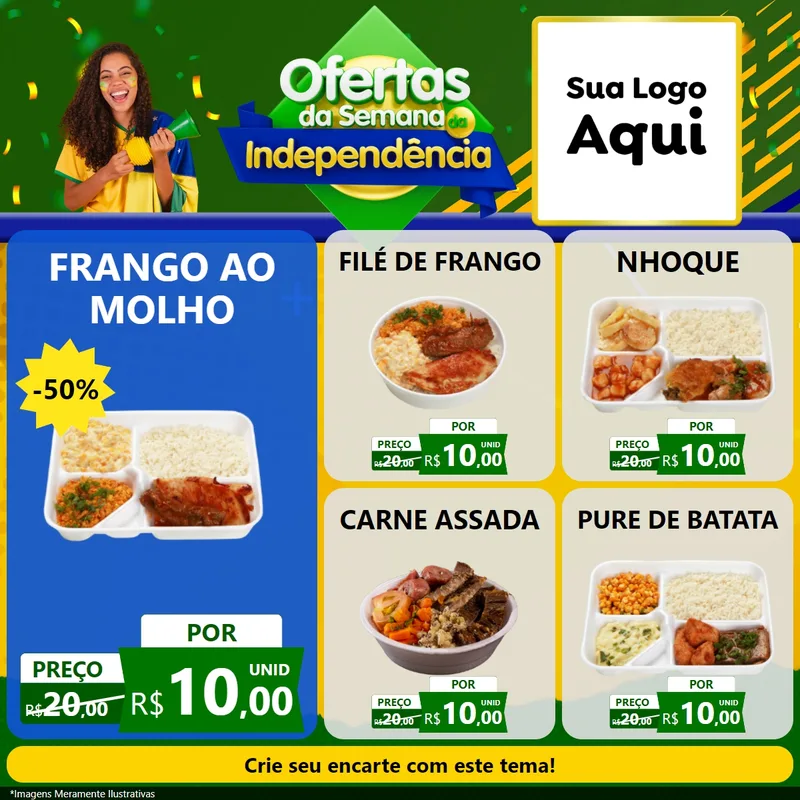 Modelo de Rede Social para Feed Facebook com o tema Ofertas da Semana da Independência para Restaurante