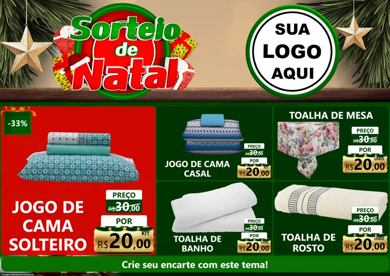 Modelo de Encarte para Encarte A4 Horizontal com o tema Sorteio de Natal para Cama, Mesa e Banho