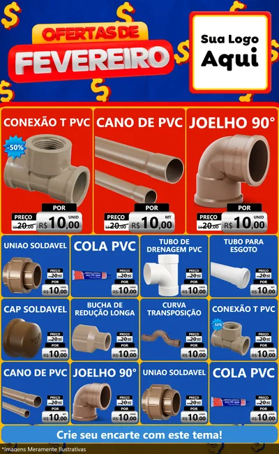 Modelo de Encarte para Encarte Grande com o tema Ofertas de Fevereiro para Tubos e conexões