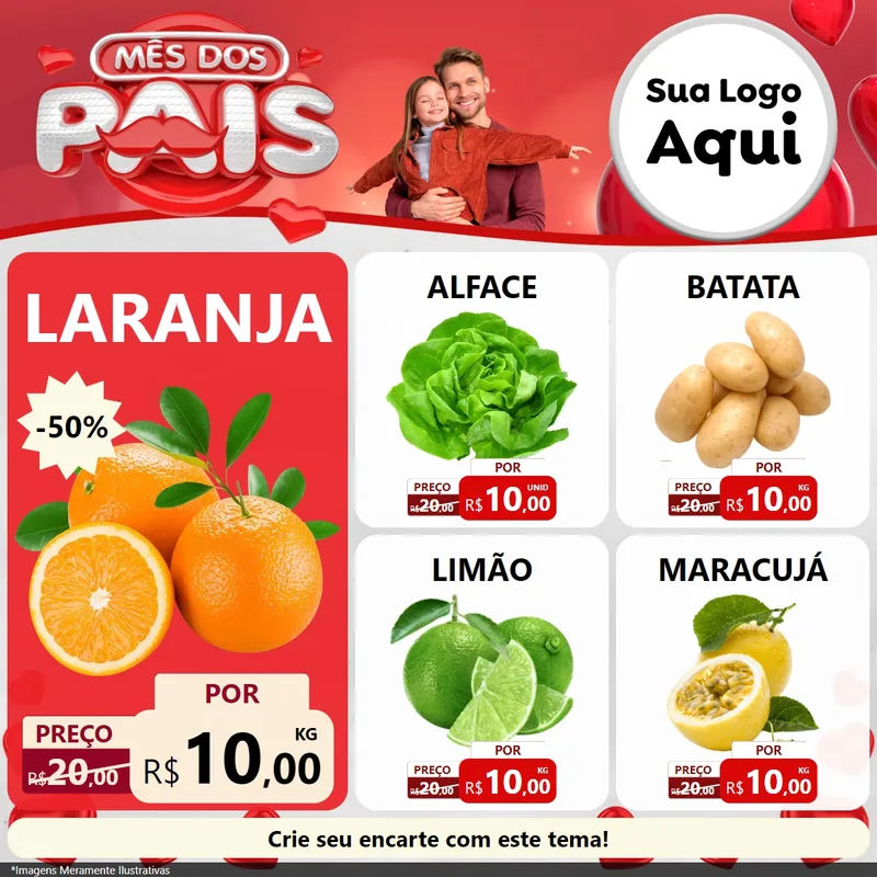 Modelo de Rede Social para Feed Facebook com o tema Mês dos Pais para Hortifrúti