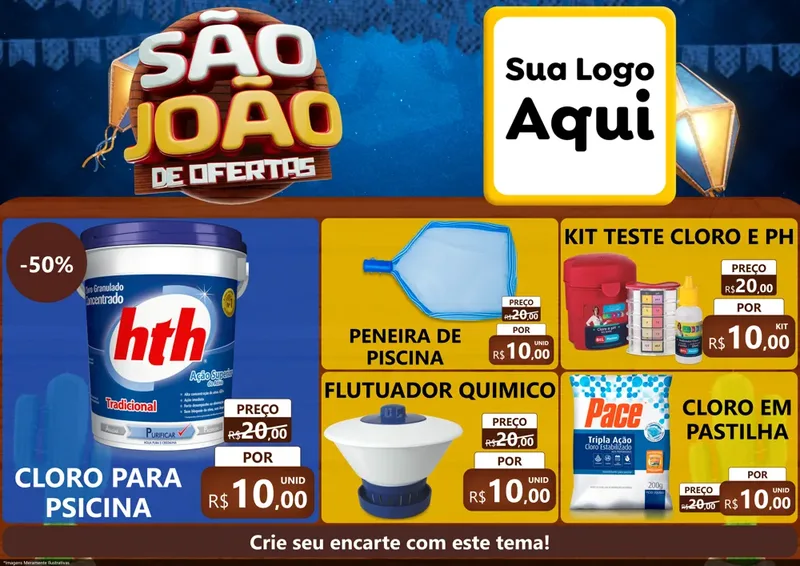 Modelo de Encarte para Encarte A4 Horizontal com o tema São João Ofertas Imbatíveis! - Junina para Produtos para Piscina