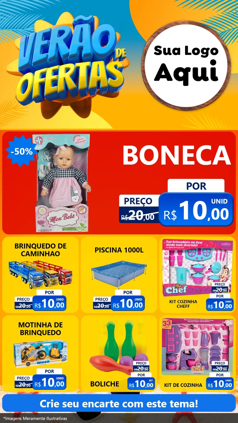 Modelo de Rede Social para Stories com o tema Verão de Ofertas para Brinquedos