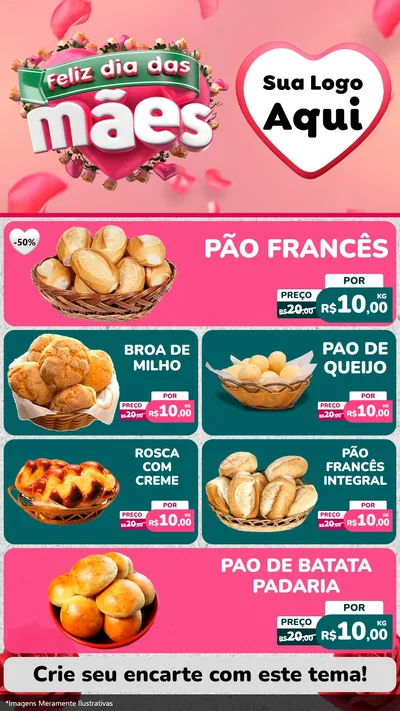 Modelo de TV para TV Vertical com o tema Feliz Dia das Mães para Padaria