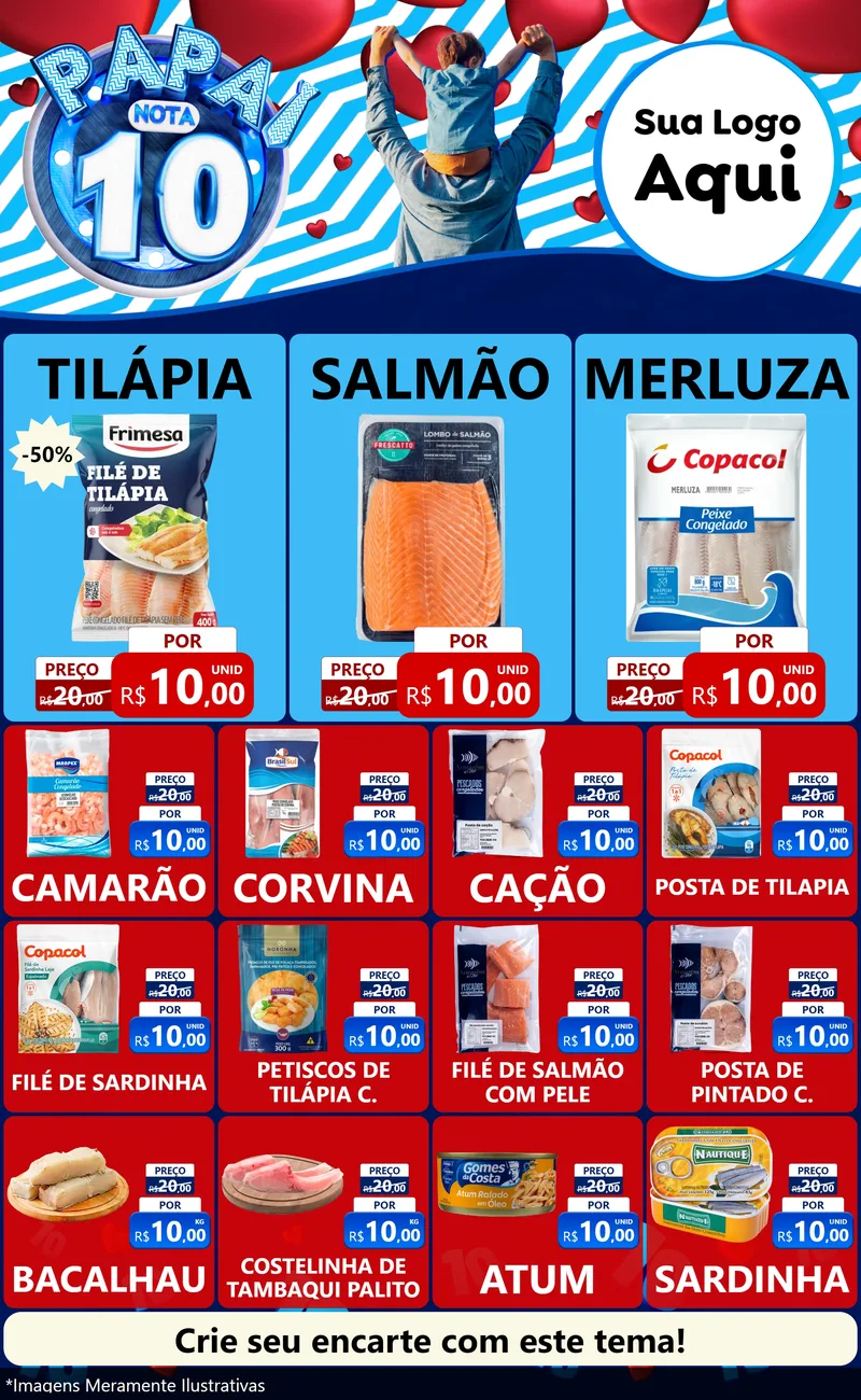 Modelo de Encarte para Encarte Grande com o tema Papai Nota 10 para Peixaria
