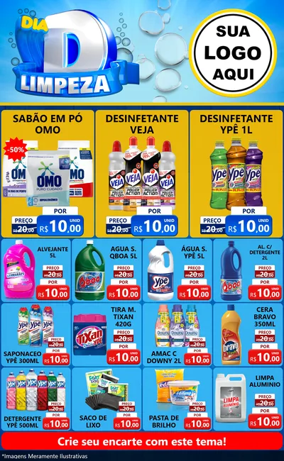Modelo de Encarte para Encarte Grande com o tema Dia D Limpeza para Produtos de Limpeza