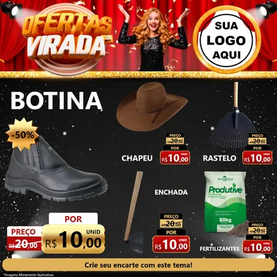 Modelo de Rede Social para Feed Facebook com o tema Ofertas da Virada para Agropecuária