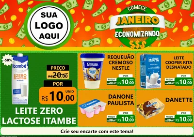 Modelo de Encarte para Encarte A4 Horizontal com o tema Comece Janeiro Economizando para Frios e Laticínios