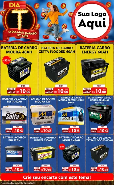 Modelo de Encarte para Encarte Grande com o tema Dia T - O Dia Mais Barato Do Mês para Baterias Elétricas