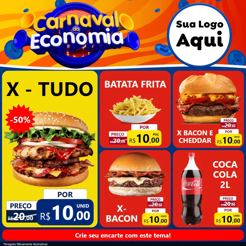 Modelo de Rede Social para Feed Facebook com o tema Carnaval da Economia para Hamburgueria