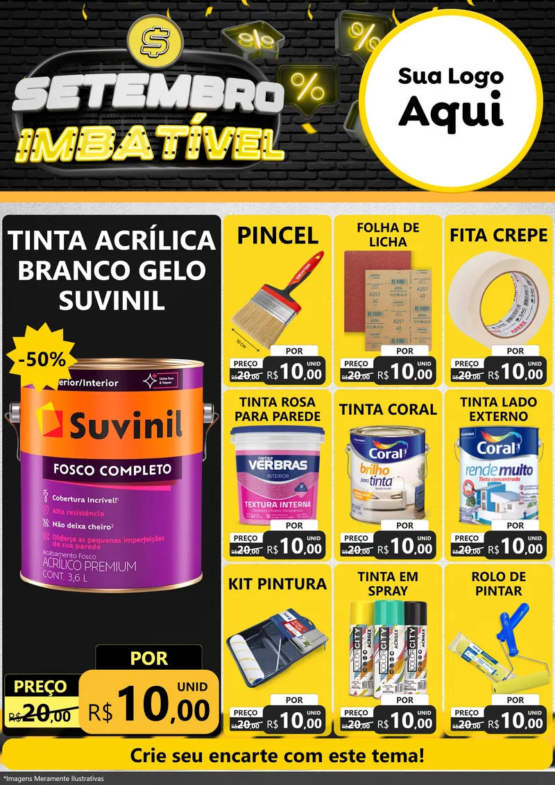 Modelo de Encarte para Encarte A4 Vertical com o tema Setembro Imbatível para Tintas e Ferramentas