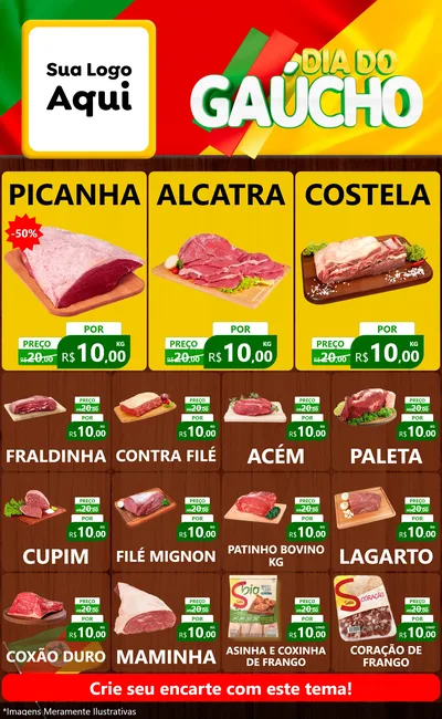 Modelo de Encarte para Encarte Grande com o tema Dia do Gaúcho para Açougue