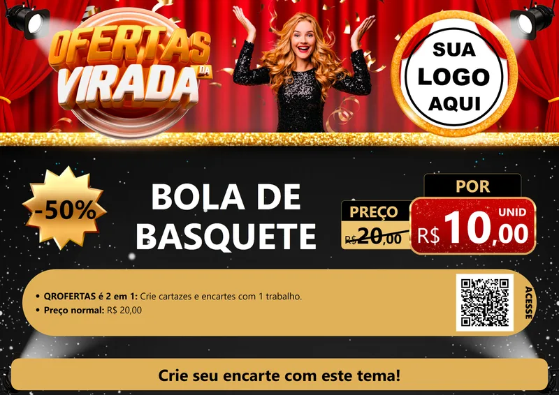 Modelo de Cartaz para Cartaz A4 Horizontal com o tema Ofertas da Virada para Artigos Esportivos