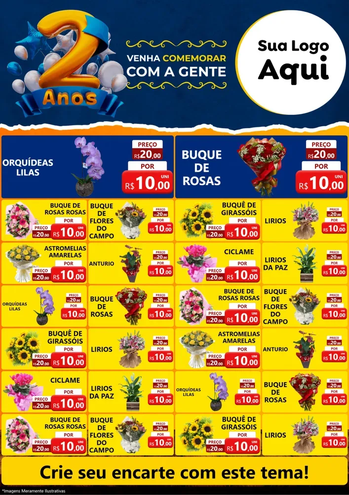 Modelo de Encarte para Encarte A4 Vertical com o tema Aniversário de 2 anos para Floricultura e jardim