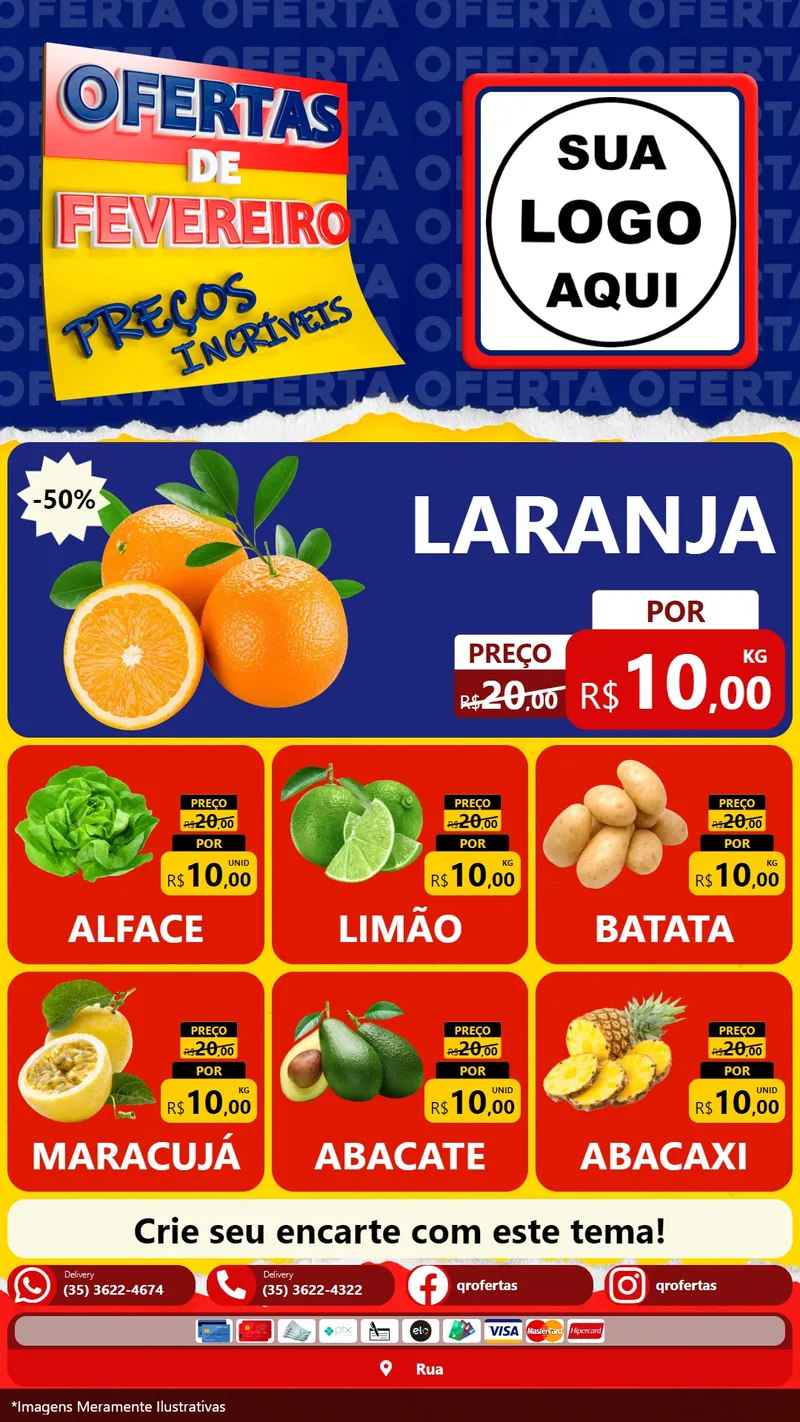Modelo de Rede Social para Stories com o tema Ofertas de Fevereiro - Preços Incríveis para Hortifrúti