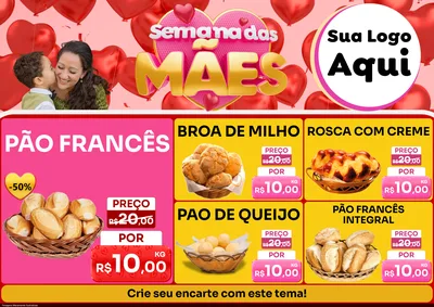 Modelo de Encarte para Encarte A4 Horizontal com o tema Semana Das Mães para Padaria