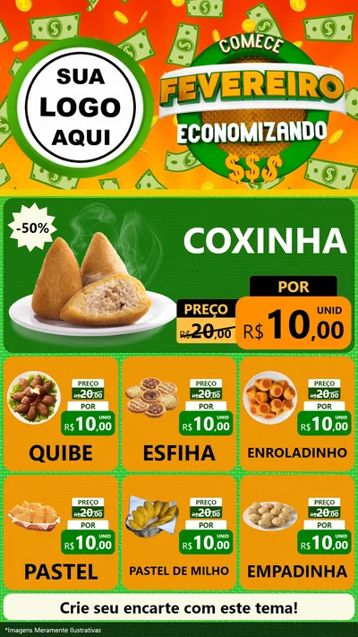 Modelo de Rede Social para Stories com o tema Comece Fevereiro Economizando para Salgadaria