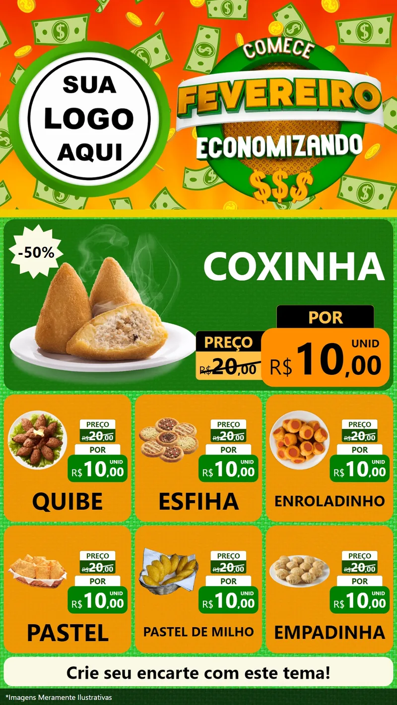 Modelo de Rede Social para Stories com o tema Comece Fevereiro Economizando para Salgadaria